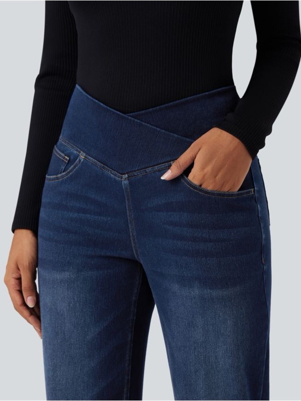 Halara Flex™ Crossover High Waisted Tummy Control Casual Straight Leg Jeans - Picture 4 of 16